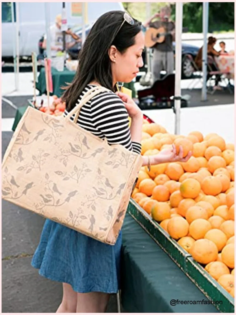 Jute Market Tote Bag with Zipper Pocket, Reusable Grocery Shopping Bag